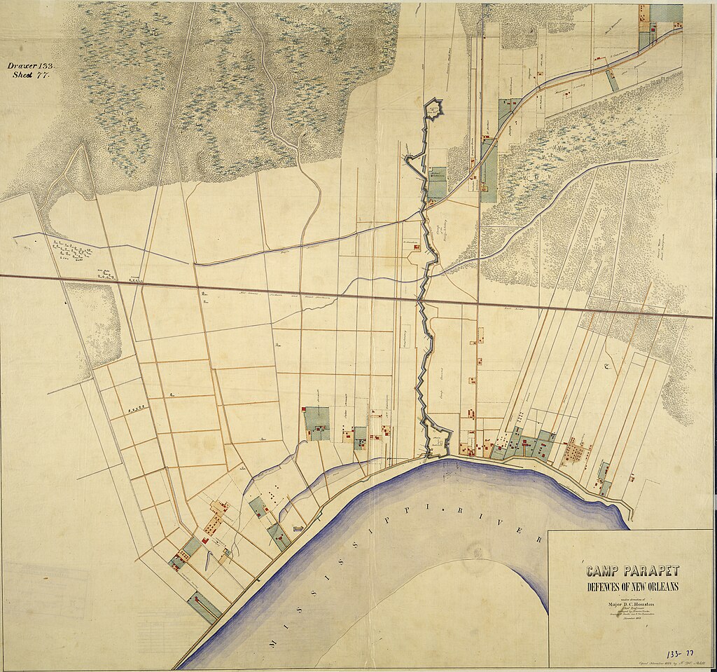 1863 map of Camp Parapet, Louisiana where Varnum Valentine Vaughan spent time on detached service.