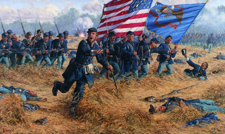 Illustration of the 2nd Delaware Infantry during the fighting in the Wheatfield of the Battle of Gettysburg