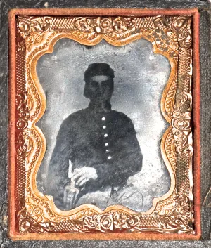 Ambrotype of Theodore Harman taken in March 1863 at Brooks Station, Virginia. Theodore mentions getting this picture taken in a letter written March 14, 1863.