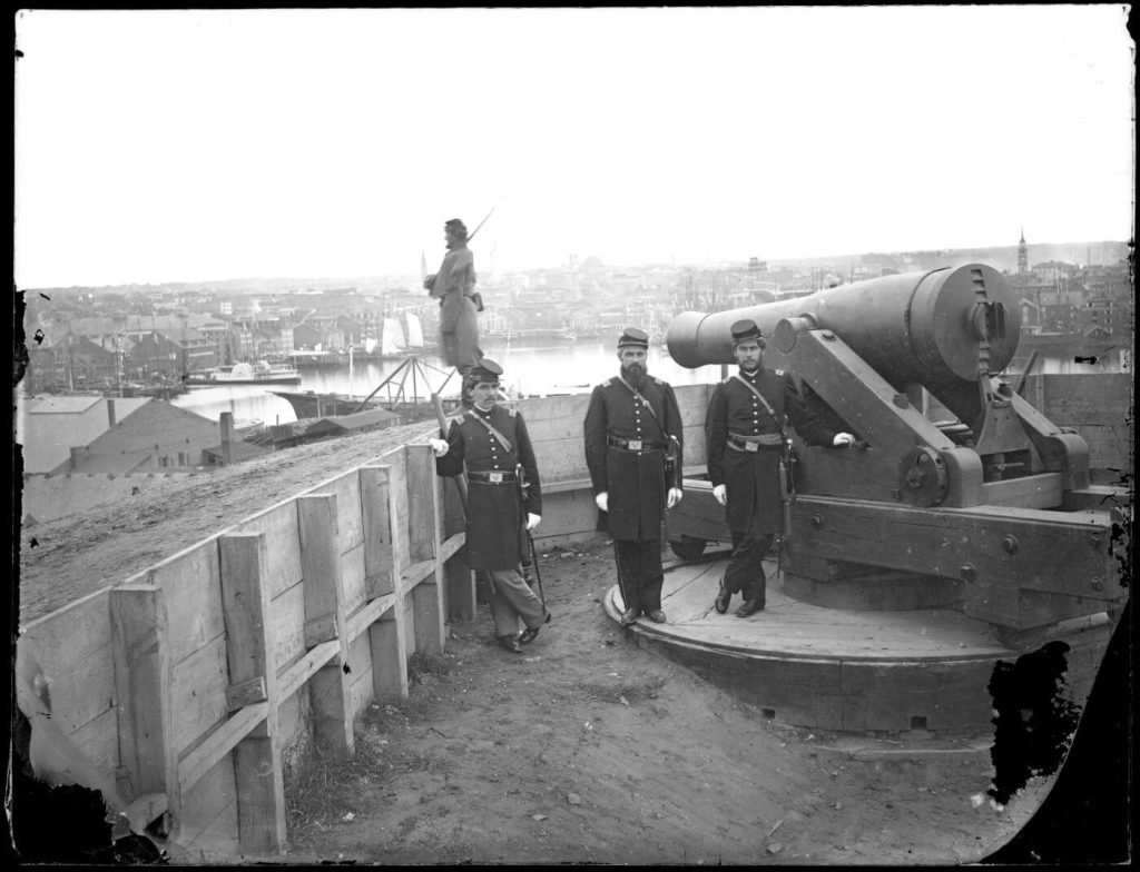 1862 Photograph of Union troops at Federal Hill overlooking Baltimore, Maryland. Joseph Patterson went to Baltimore and turned himself in after going AWOL from his regiment in 1863. Photo via Mount Clare Museum.